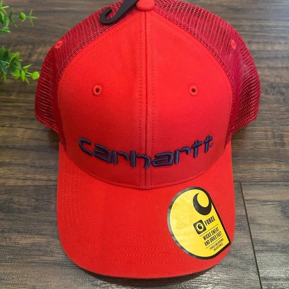 NWT 🍃 CARHARTT Unisex Trucker Hat / Baseball Cap Red Navy Blue Mens Womens - Picture 2 of 4